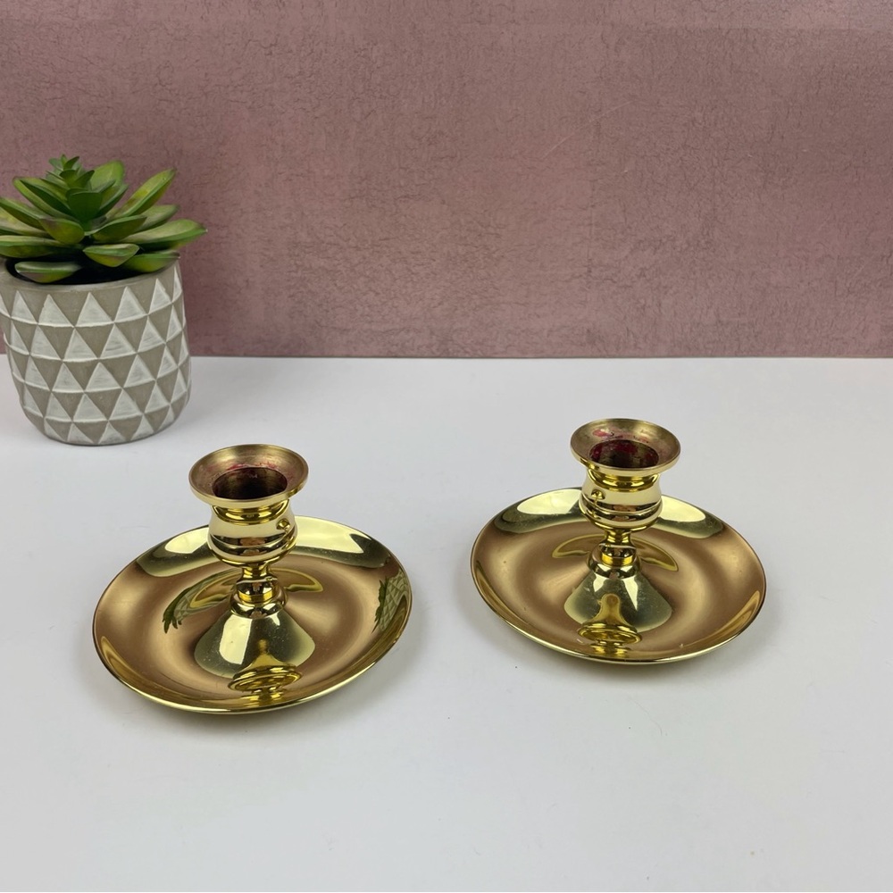 Baldwin Brass Gold Short Chamberstick Candlestick Holders Set Of 2 Home Decor